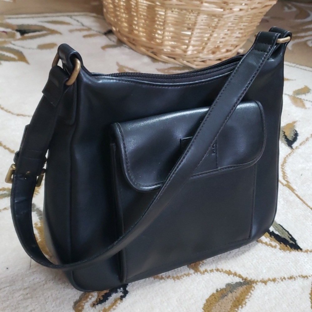 Crazy Horse A Liz Claiborne Company Black Faux Leather Midsize Shoulder Bag